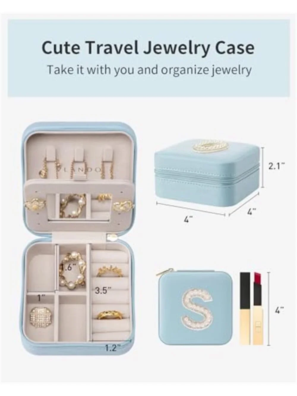 Blue Travel Jewelry Box Small Organizer Case Ring Earring Necklace Storage Case